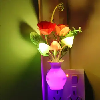 Led Нощна Светлина С Автоматичен Сензор Енергоспестяващ Рози Цвете Гъби Вставляемая Лампа За Спални, Баня, Хол Кухня