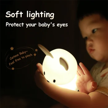 Led лека нощ, силикон сладък заек, сензорна лампа с регулируема яркост, USB, акумулаторна за деца, подарък за детска спалня, спални, осветителни тела
