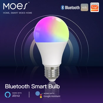 MOES Bluetooth Smart Led лампа с регулируема яркост, лампа 9 W, E27, SASHA, лампи за партита, регулируем цвят на осветление, слаби Алекса google Voice