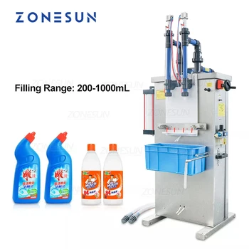 ZONESUN напълно пневматична полуавтоматична машина за бутилиране на агресивни течности с двойни глави, пълнители за бутилки за почистващо средство за тоалетна, дезинфектант