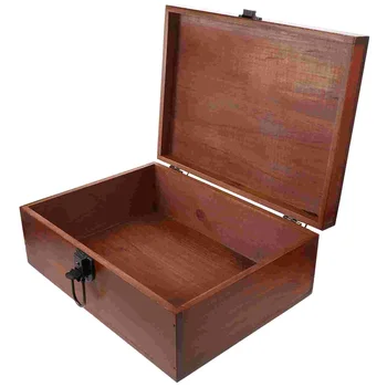 Дървена ковчег за бижута, ковчег за украшения, Ретро организатор на паметта, държач за украшения с ключалка