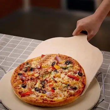 Пилинг за пица Преносима 16-инчовата гребло за голяма пица с перфорации, къса дръжка за фурната, гребло за пица от естествена риба, дръжка на нож за пица