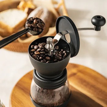 Ръчна кафемелачка, битови преносими кафемелачка за кафе на зърна, кафе-машина с керамично сърцевина от неръждаема стомана, регулируема дебелина на